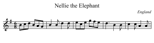 Nellie the Elephant - staff notation