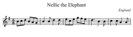 Nellie the Elephant - staff notation