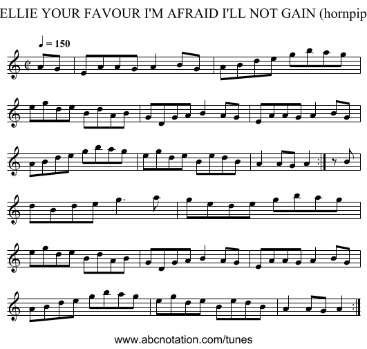 NELLIE YOUR FAVOUR I'M AFRAID I'LL NOT GAIN (hornpipe) - staff notation