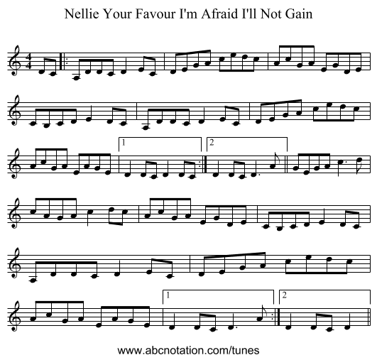 Nellie Your Favour I'm Afraid I'll Not Gain - staff notation
