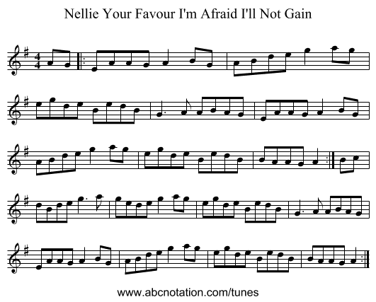 Nellie Your Favour I'm Afraid I'll Not Gain - staff notation