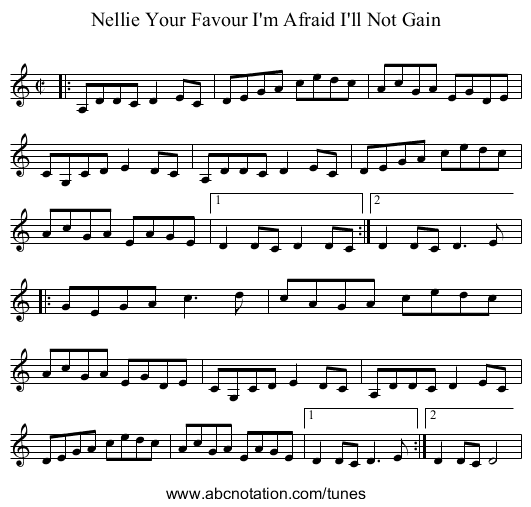 Nellie Your Favour I'm Afraid I'll Not Gain - staff notation