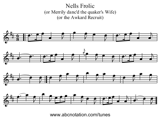 Nells Frolic - staff notation