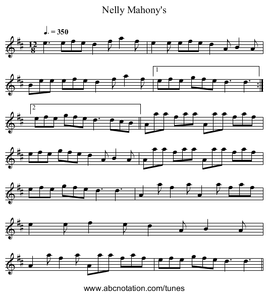 Nelly Mahony's - staff notation
