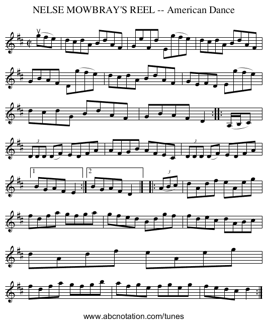 NELSE MOWBRAY'S REEL -- American Dance - staff notation