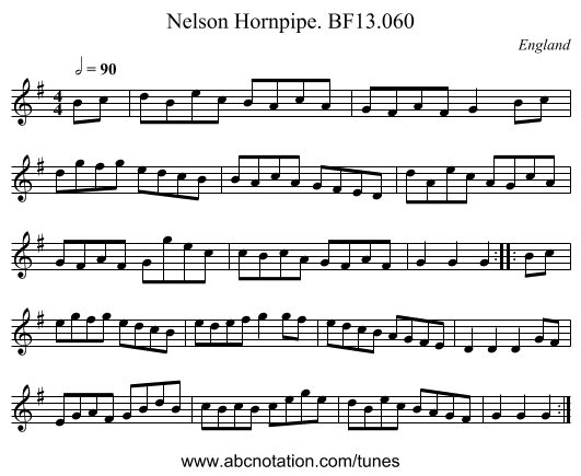 Nelson Hornpipe. BF13.060 - staff notation