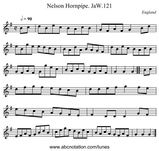 Nelson Hornpipe. JaW.121 - staff notation