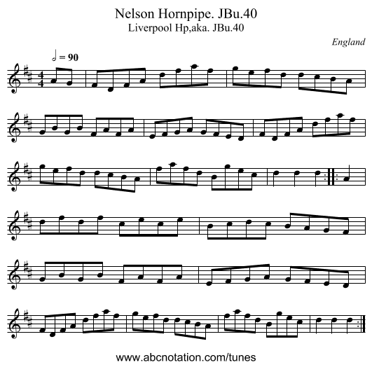 Nelson Hornpipe. JBu.40 - staff notation