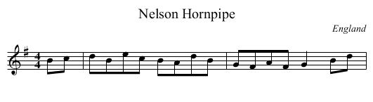 Nelson Hornpipe - staff notation