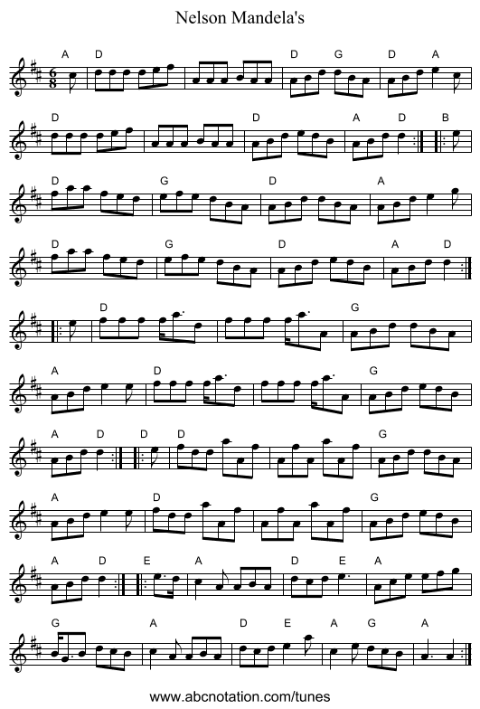 Nelson Mandela's - staff notation
