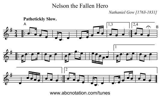 Nelson the Fallen Hero - staff notation