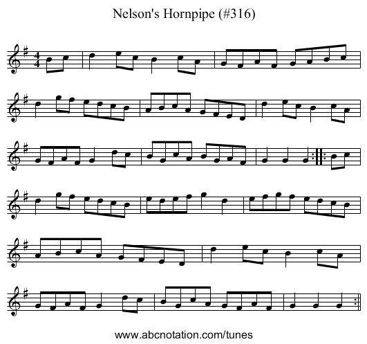 Nelson's Hornpipe (#316) - staff notation