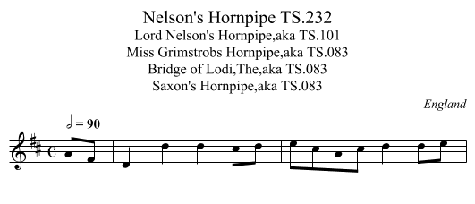 Nelson's Hornpipe TS.232 - staff notation