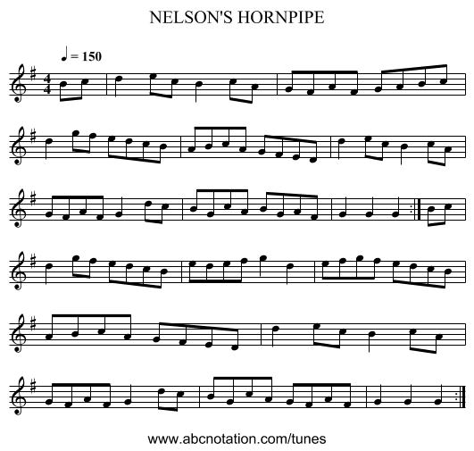 NELSON'S HORNPIPE - staff notation