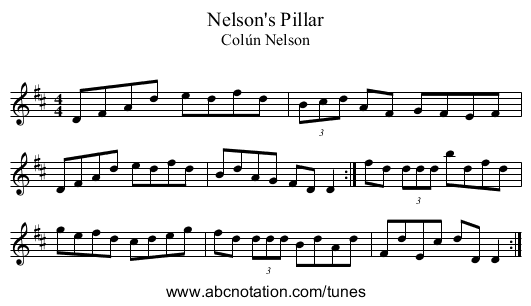 Nelson's Pillar - staff notation