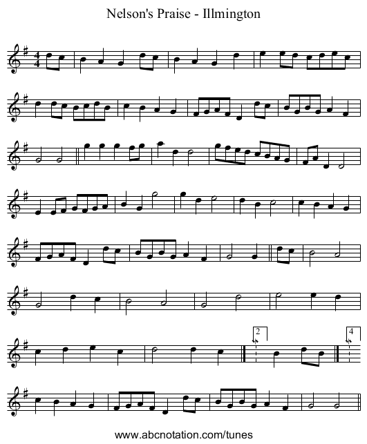 Nelson's Praise - Illmington - staff notation