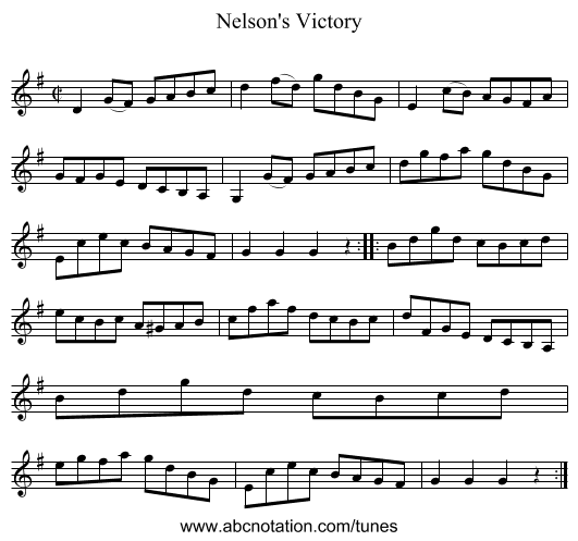 Nelson's Victory - staff notation