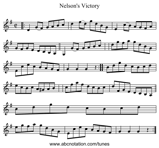 Nelson's Victory - staff notation