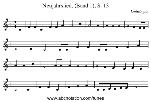Neujahrslied, (Band 1), S. 13 - staff notation