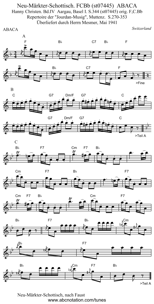 Neu-Märkter-Schottisch. FCBb (st07445) ABACA - staff notation