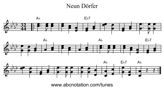 Neun D&ouml;rfer - staff notation