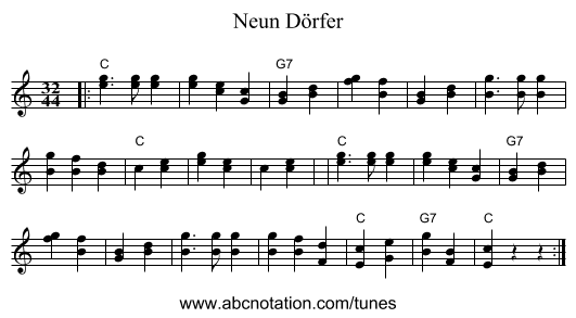 Neun D&ouml;rfer - staff notation