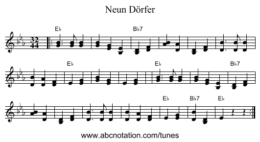 Neun D&ouml;rfer - staff notation