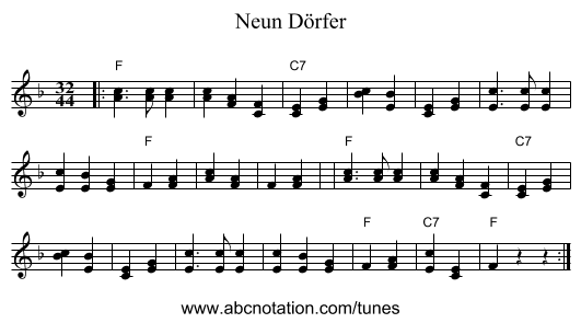Neun Dörfer - staff notation