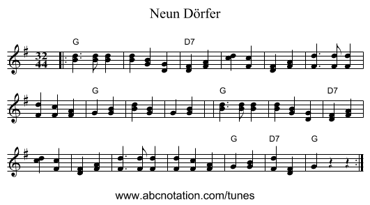 Neun D&ouml;rfer - staff notation