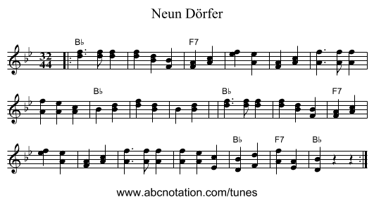 Neun Dörfer - staff notation