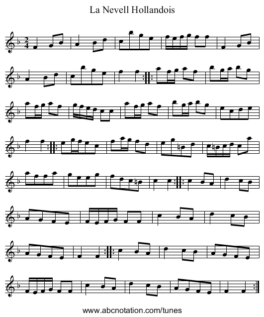 Nevell Hollandois, La - staff notation