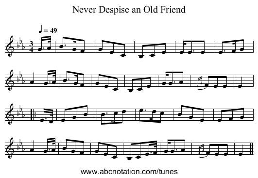 Never Despise an Old Friend - staff notation