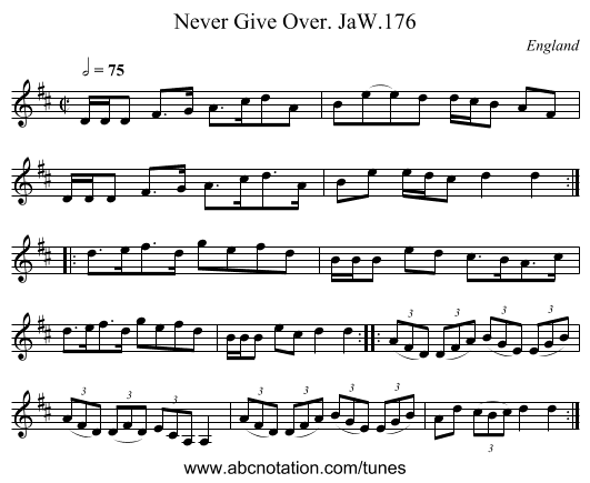 Never Give Over. JaW.176 - staff notation