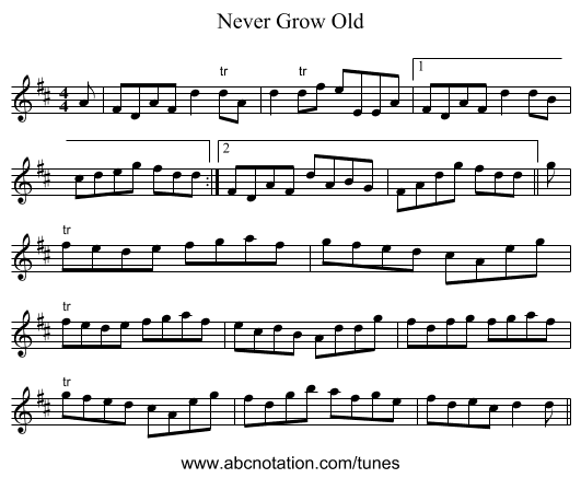Never Grow Old - staff notation