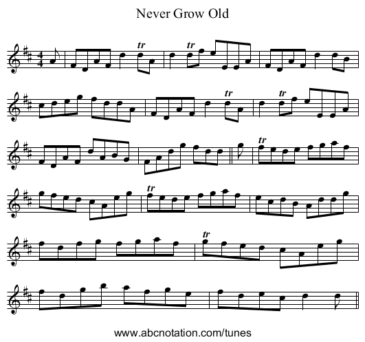 Never Grow Old - staff notation