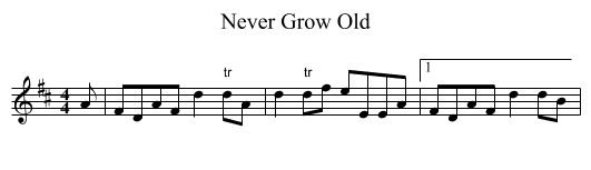 Never Grow Old - staff notation