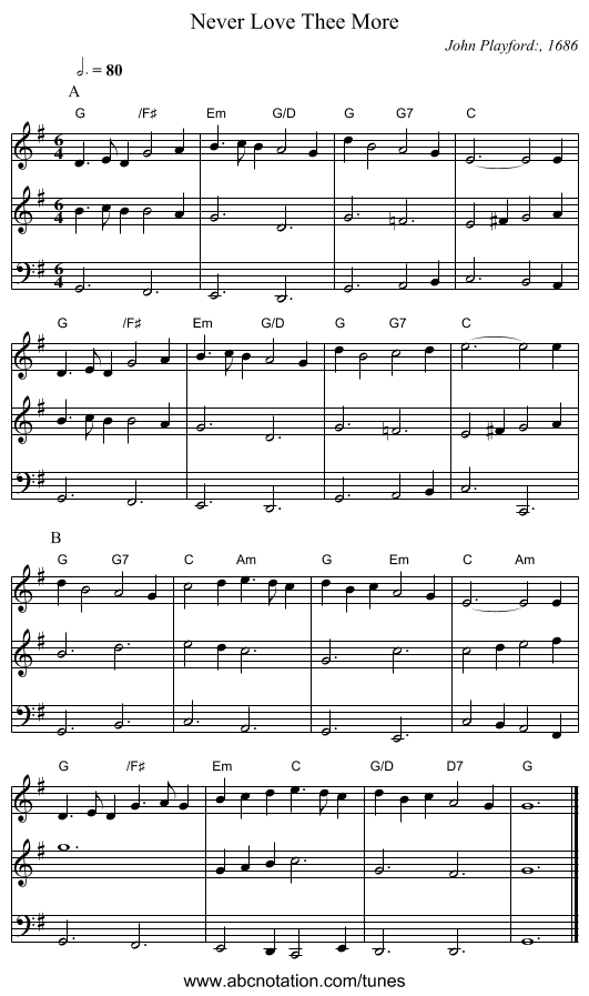Never Love Thee More - staff notation