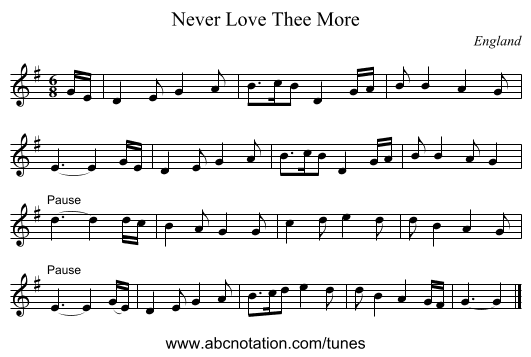 Never Love Thee More - staff notation