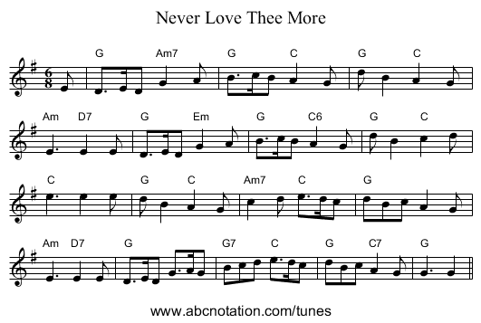 Never Love Thee More - staff notation