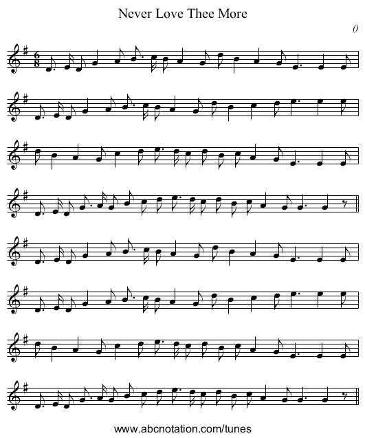 Never Love Thee More - staff notation