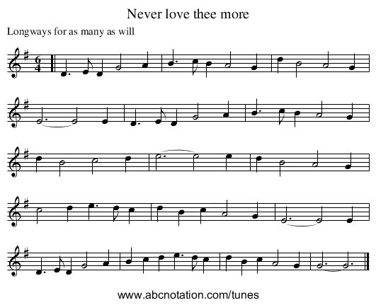 Never love thee more - staff notation