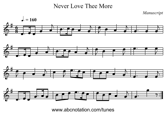 Never Love Thee More - staff notation