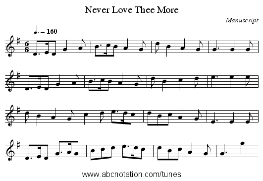Never Love Thee More - staff notation
