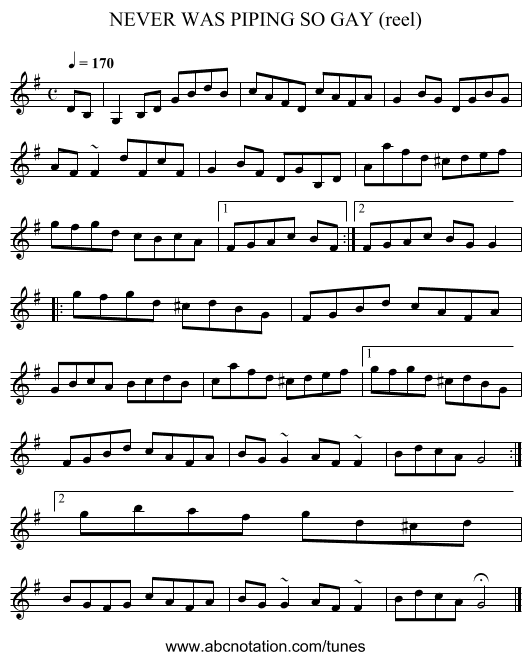 NEVER WAS PIPING SO GAY (reel) - staff notation