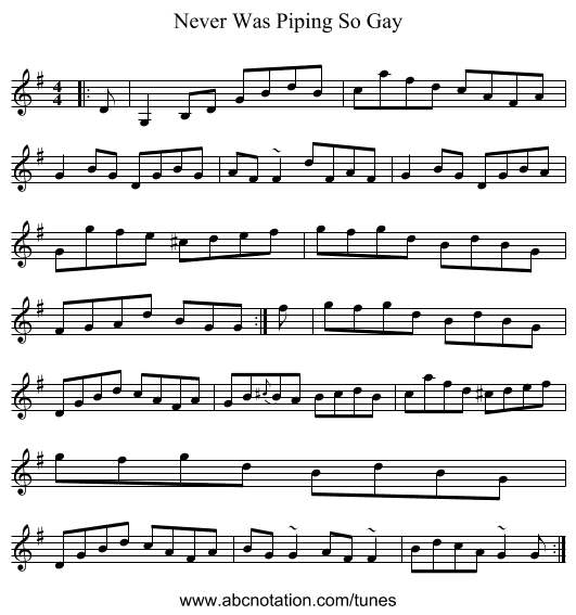 Never Was Piping So Gay - staff notation