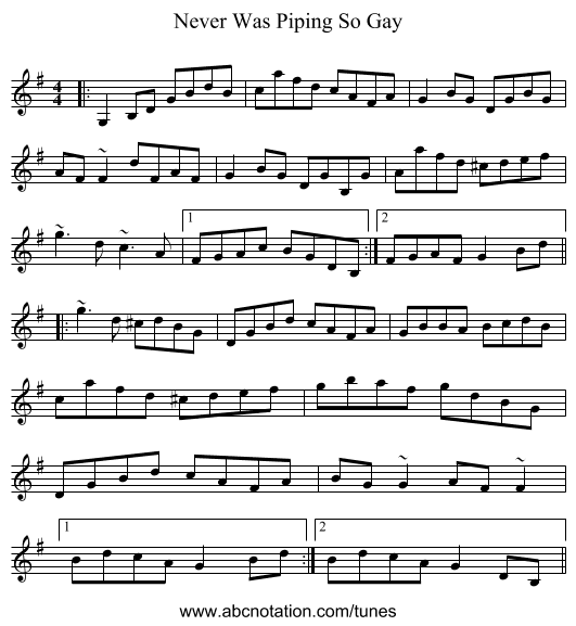 Never Was Piping So Gay - staff notation