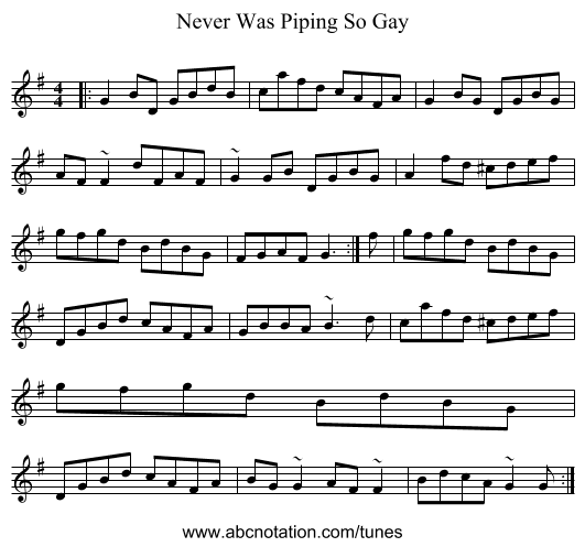 Never Was Piping So Gay - staff notation