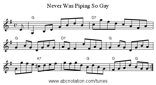 Never Was Piping So Gay - staff notation