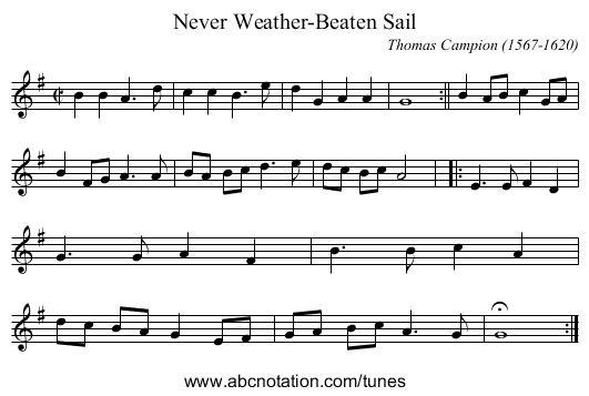 Never Weather-Beaten Sail - staff notation