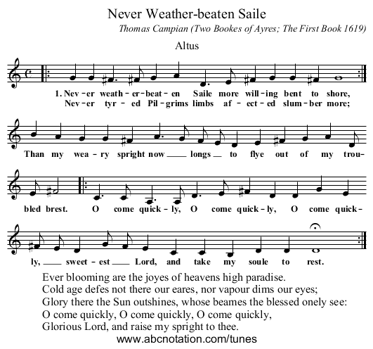 Never Weather-beaten Saile - staff notation